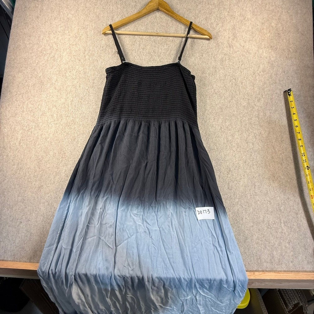Riviera Sun Womens XL Black Blue Ombre Smocked Maxi Dress Adjustable Strap